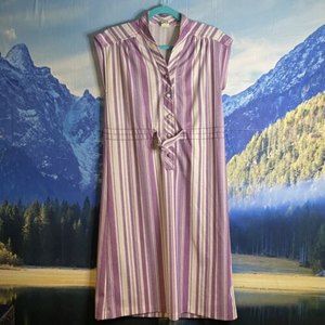Vintage 1970's Purple & White Striped Sleeveless Day Dress Size 10